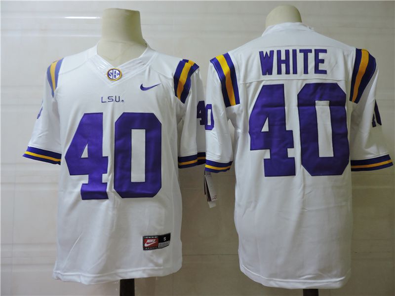 Men LSU Tigers #40 White White Nike 2025 NCAA Jersey